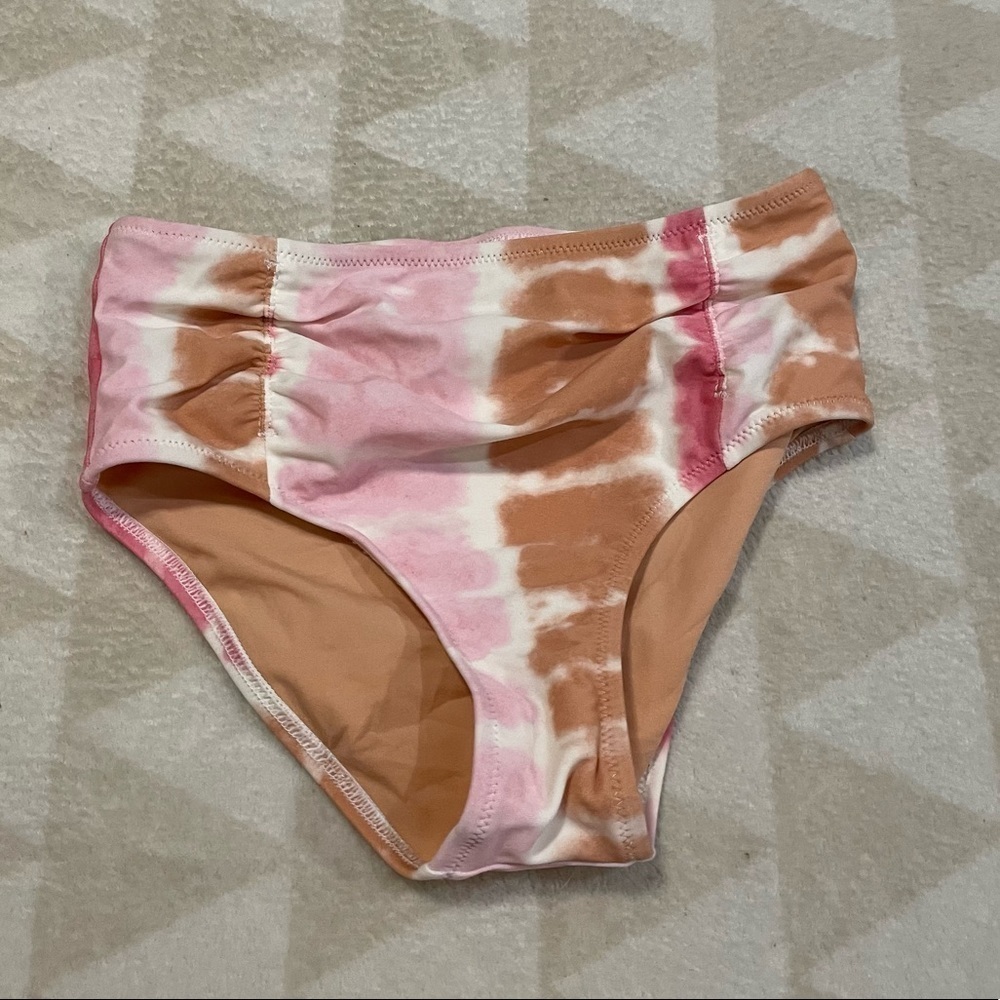 J crew girls high waist bikini swim bottoms pink brown tie dye
